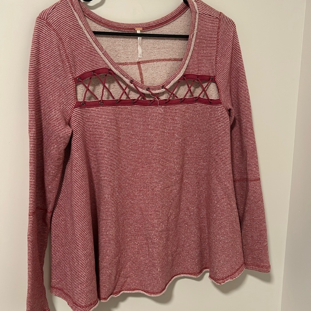 Free People Pink Striped Long Sleeve Sweater Top Loungewear Comfy Size Small